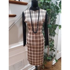 Urban Loft Women's Brown Plaid Polyester Mock Neck Knee Length Dress Size Large